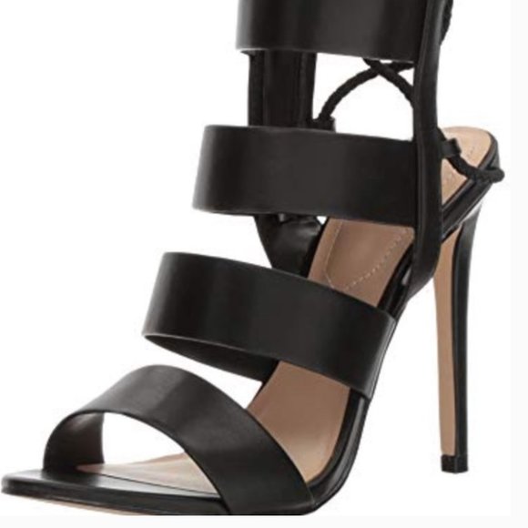 ALDO Hawaii Black Lace Back Heeled Strappy Sandals - Picture 3 of 3